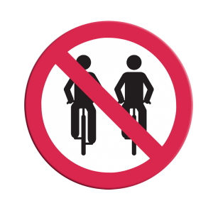 La Señal SR-18b Prohibido rebasar en bici indica las zonas donde los ciclistas tienen prohibido rebasar otros vehículos, incluidas otras bicis.