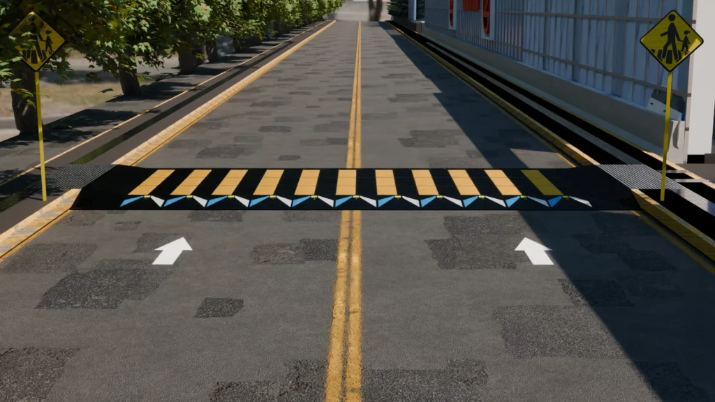 Paso peatonal 3D con señal de paso peatonal para mayor seguridad vial en calles urbanas