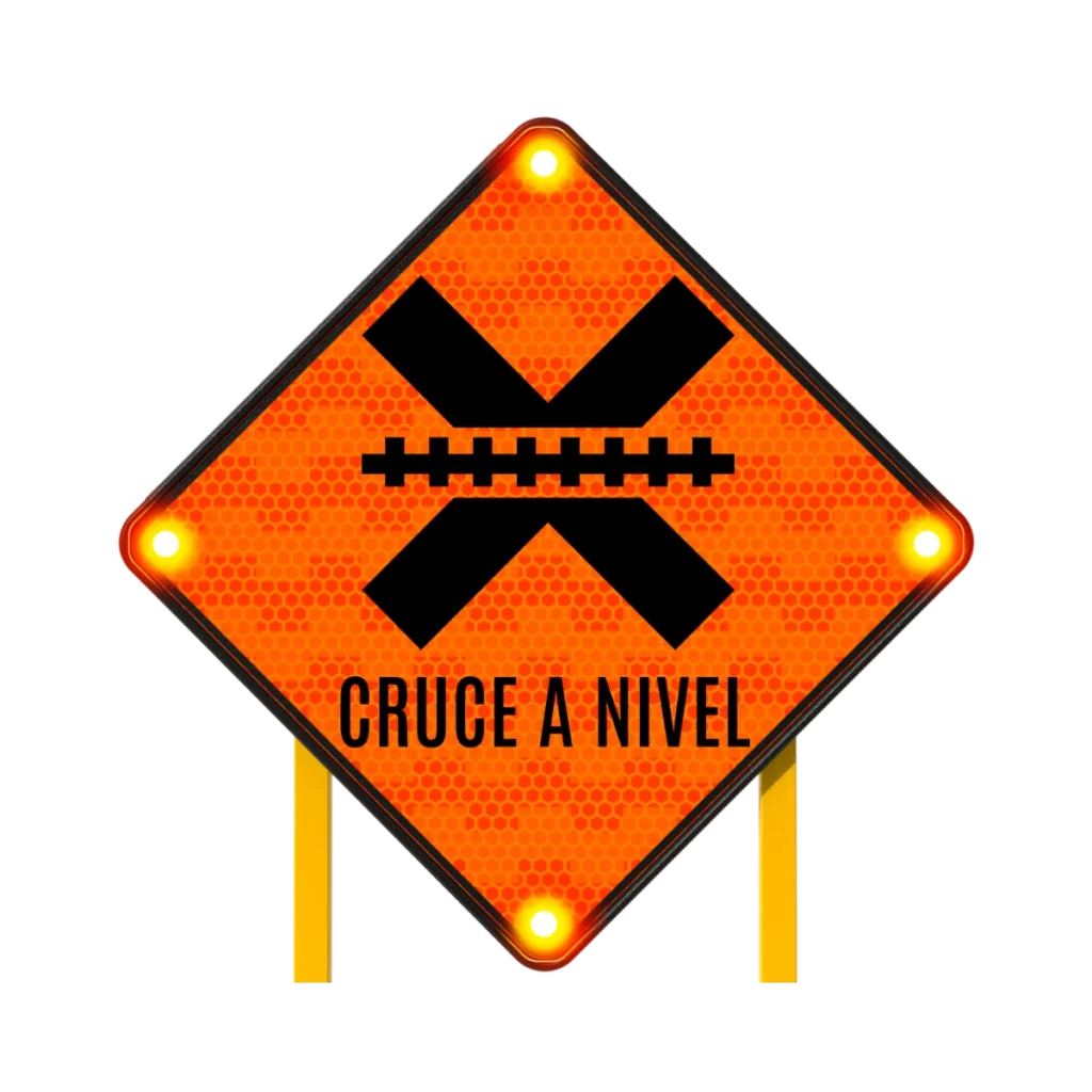 Señal preventiva de cruce ferroviario a nivel.