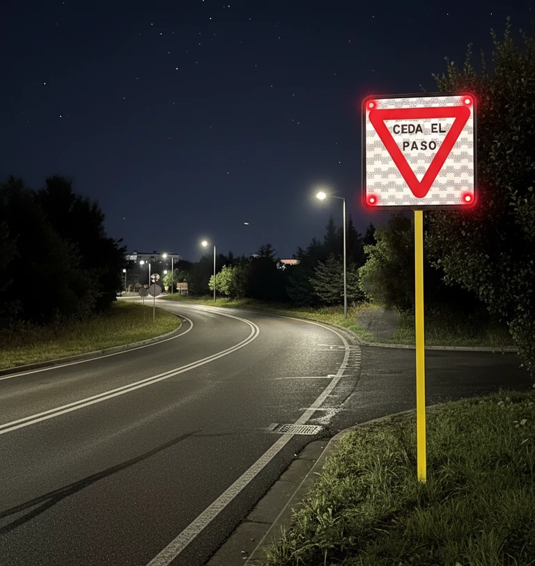 Señal de tránsito para dar prioridad de paso en carretera de alta velocidad con iluminación LED