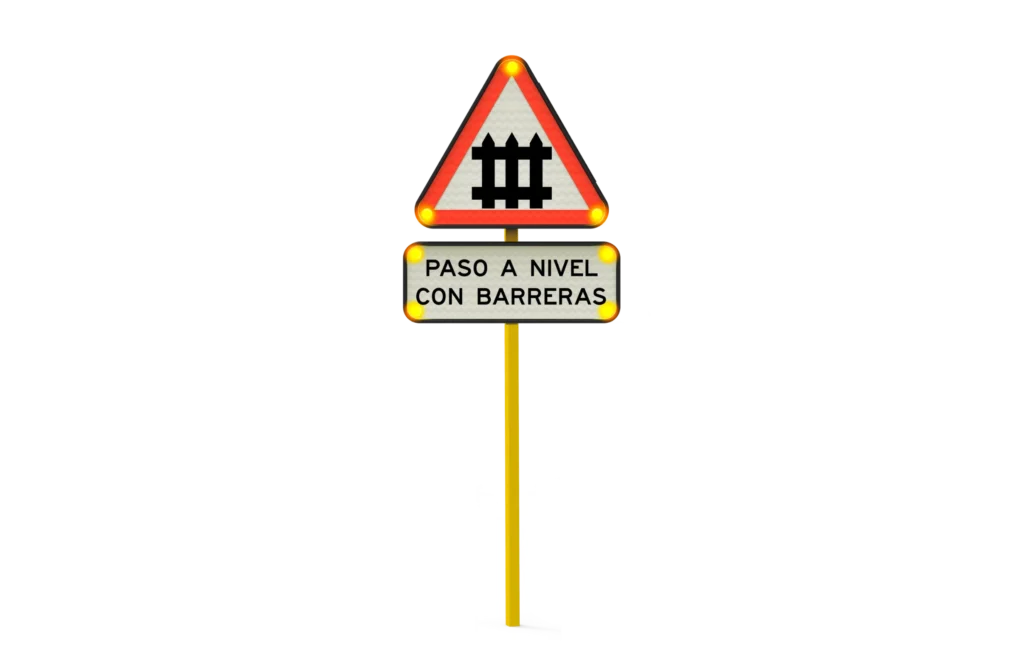Señal triangular de paso a nivel con barreras.
